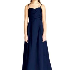 DAVID'S BRIDAL Junior Bridesmaid Long Ball Gown with Spaghetti Straps Marine